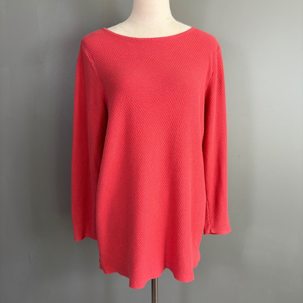 J Jill Textured Waffle Knit Tunic Sweater L Everyday Coastal Simple‎ Effortless